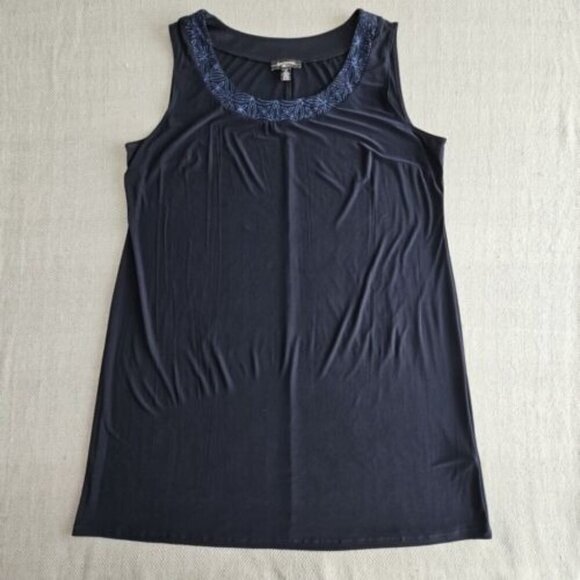 R&M Richards Woman 2 Piece Dress Suit Navy with Blue Embellishments Quiet Luxury - Picture 5 of 16